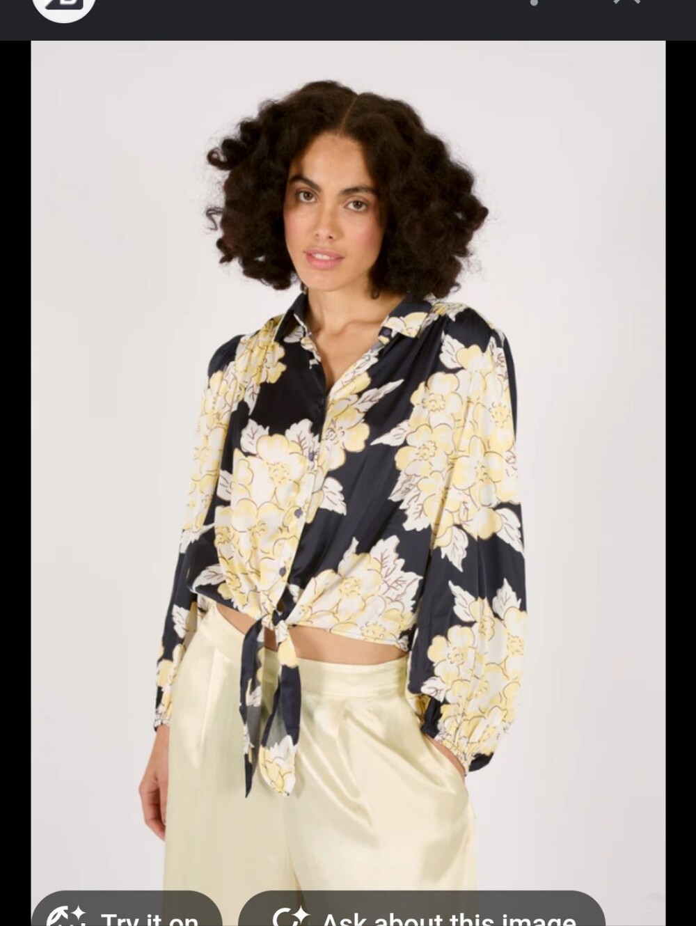 Floral Tie-Front Button-Down Shirt - Navy & Cream
